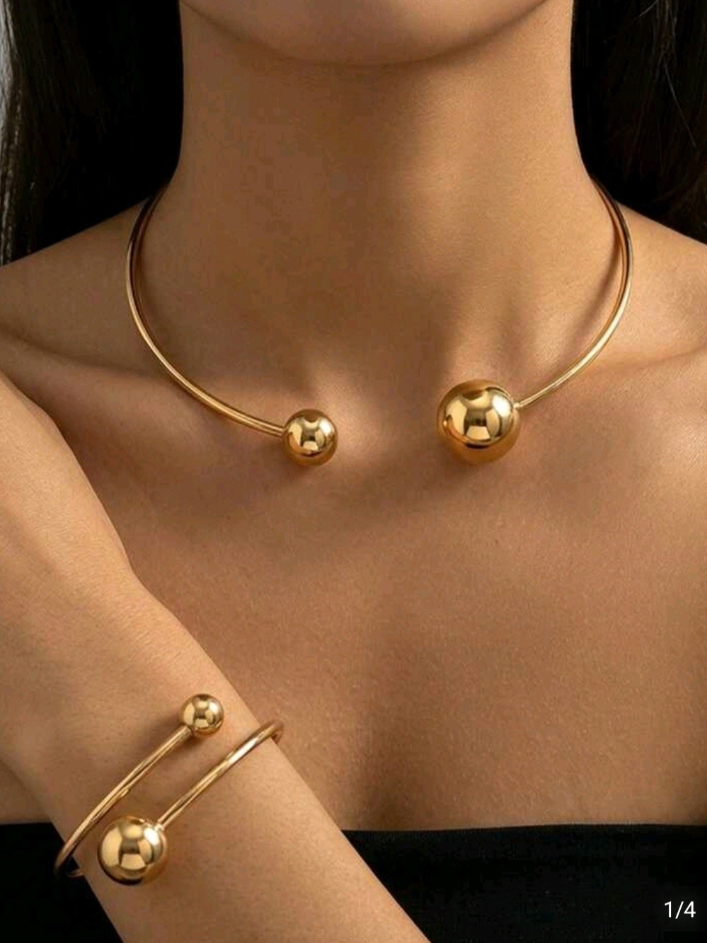 Fashion Jewelry Gold Open Collar Necklace with Matching Cuff Bracelet